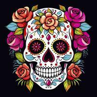 AI generated Mexican roses skull. Mexican roses skull. Dia de los muertos shugar colorful head. AI Generated photo