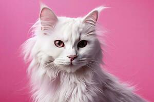 AI generated Pink colored cat on Pink Background. AI Generated photo