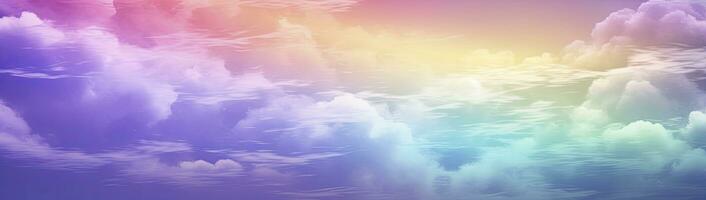 AI generated Rainbow sky with fluffy clouds. Multicolored toned sky. AI Generated. photo
