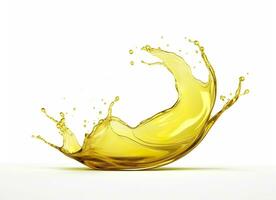 AI generated Olive or engine oil splash, cosmetic serum liquid isolated on white background. Generative AI photo