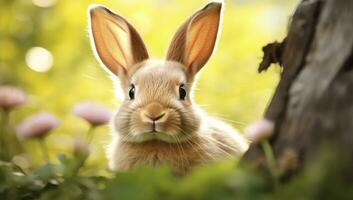 ai generado Pascua de Resurrección conejito con hermosa primavera naturaleza. ai generado foto