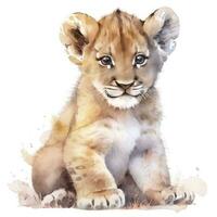 AI generated Watercolor Baby Lion. AI Generated photo