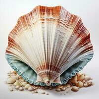 AI generated Watercolor Seashell clipart on white background. AI Generated photo