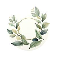 AI generated Watercolor geometry shape wreath with green leaf. AI Generated photo