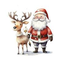 AI generated Cute Santa Claus standing with reindeer. AI Generated photo