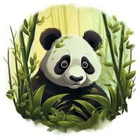 AI generated Cute panda in the middle of a bamboo forest. T-shirt design. AI Generated photo