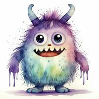 AI generated Watercolor cute monster on white background. AI Generated photo