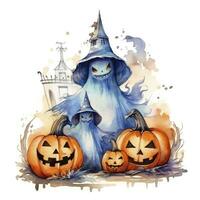 AI generated Watercolor Halloween illustration on white background. AI Generated photo