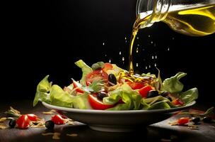 AI generated health benefits of healthy salad, in the style of precise detailing, smooth and shiny. AI Generated photo