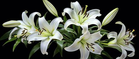 AI generated White lily flowers on black background. AI Generated photo