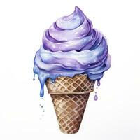 AI generated Watercolor ice cream in a waffle cone. AI Generated photo