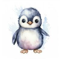 AI generated Watercolor fantasy Baby Penguin clip art isolated white background. AI Generated photo