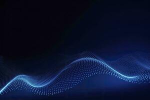 AI generated Dynamic blue particle wave. Abstract sound visualization. Digital structure of the wave flow of luminous particles. AI Generated. photo