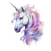 ai generado acuarela fantasía unicornio acortar Arte. ai generado foto