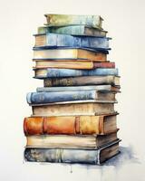 AI generated Watercolor pile of books isolated on white background. AI Generated photo