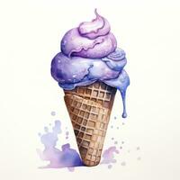 AI generated Watercolor ice cream in a waffle cone. AI Generated photo