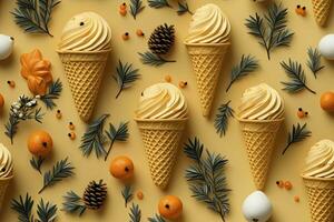 AI generated Incorporate a variety of waffle cones with different ice cream flavors. AI Generated photo