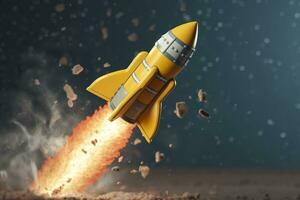 AI generated Toy rocket takes off business and finances success concept. AI Generative photo