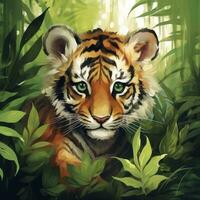 AI generated Watercolor Tiger for kids. AI Generated photo