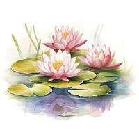 AI generated Water Lily in Pond. Watercolor design. AI Generated photo