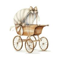 AI generated Watercolor Baby carriage Clipart on white background. AI Generated photo