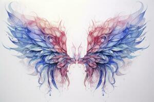 AI generated Beautiful magic watercolor blue pink wings. AI Generated photo