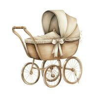 AI generated Watercolor Baby carriage Clipart on white background. AI Generated photo