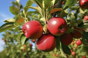 AI generated Close up Apple Fruit on Tree. AI Generated photo