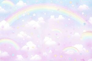 AI generated Fantasy sky rainbow. Fairy skies rainbows colors, magic landscape and dream sky. Generate Ai photo