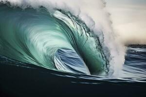 AI generated Extreme close up of thrashing emerald ocean waves. AI Generated photo