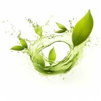 AI generated Green herbal tea wave splash with leaves flow. AI Generated photo