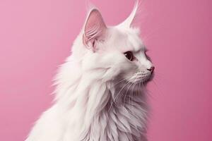 AI generated Pink colored cat on Pink Background. AI Generated photo