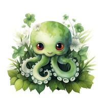 AI generated Watercolor Octopus for kids. AI Generated photo