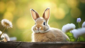 AI generated Easter Bunny with beautiful Spring Nature. AI Generated photo