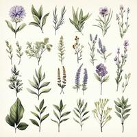 AI generated Collection of watercolor herbs clipart on white background. AI Generated photo