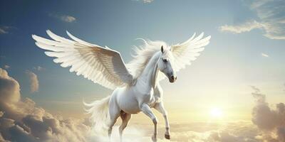 AI generated A white horse with wings. AI Generated photo