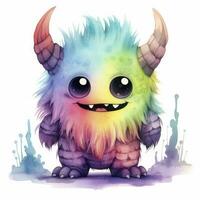 AI generated Watercolor cute monster on white background. AI Generated photo