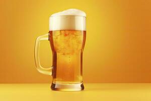AI generated Beer glass with full beer isolated with a yellow background. AI Generated photo