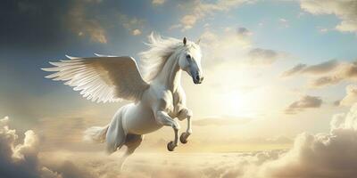 AI generated A white horse with wings. AI Generated photo