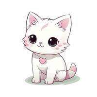 AI generated Cute Kawaii cat clipart icon white background. AI Generated photo