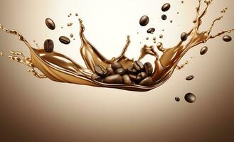 AI generated hot liquid coffee splash with Coffee Bean falling, 3d illustration. AI Generated photo