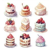 AI generated Set of Cake piece illustration on white background. AI Generated photo