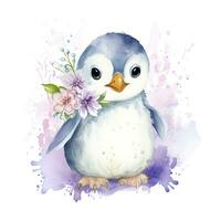 AI generated Watercolor fantasy Baby Penguin clip art isolated white background. AI Generated photo