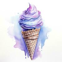 AI generated Watercolor ice cream in a waffle cone. AI Generated photo