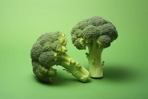 AI generated Two broccoli pieces arranged on background. AI Generated photo