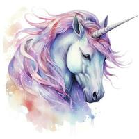 AI generated Watercolor fantasy unicorn clip art. AI Generated photo