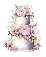 AI generated Watercolor wedding cake isolated on white background.  AI Generated photo