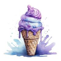 AI generated Watercolor ice cream in a waffle cone. AI Generated photo