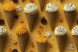 AI generated Incorporate a variety of waffle cones with different ice cream flavors. AI Generated photo