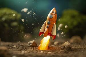 AI generated Toy rocket takes off business and finances success concept. AI Generative photo